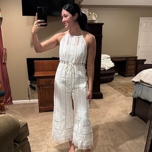 Free People White Lace Jumpsuit with Wide-Leg Silhouette